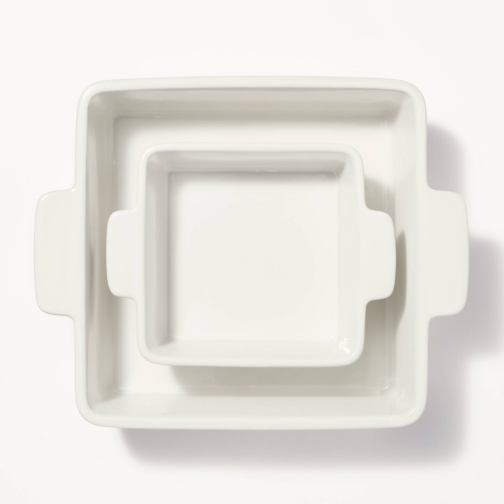 Figmint 2pc Stoneware Square Baking Dish Set Cream